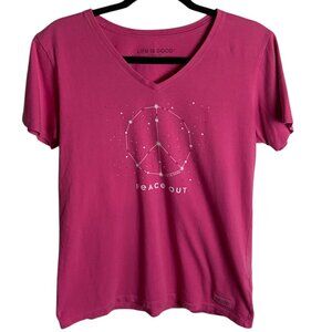 Life is Good Women's Size M Crusher Tee Celestial Peace Out Pink Short Sleeve